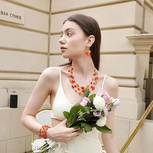 Coiris 3 Layers Illusion Wire Beaded Statement 19.5" Necklace for Women - color: ST0001-Orange