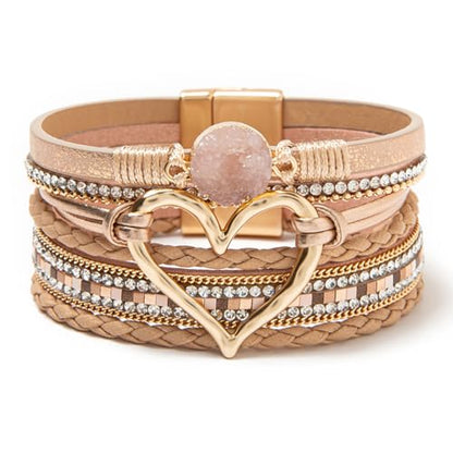 Rantanto Leather Wrap Bracelets For Women Gold Twist Lock Buckle Wrist Cuff | PU leather,Skin-friendly,Boho Stackable Wristband,Fashion Daily Jewelry,Trend Casual Party Bangle,Fit For Birthday, Holiday - color: Heart Khaki