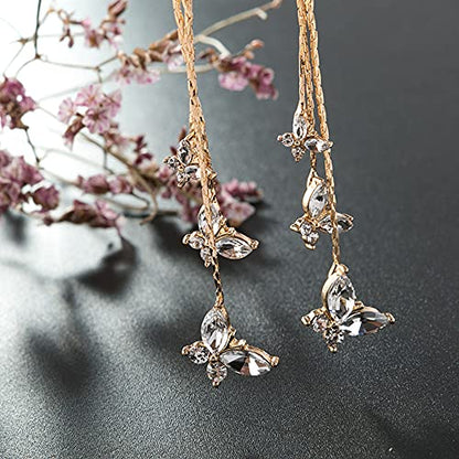 Temperament Crystal Butterfly Drop Dangle Earrings for Women Long Tassel Butterfly Stud Earrings - color: Gold