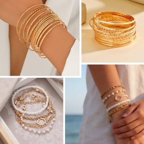 95 Pcs Gold Silver Jewelry Set for Women Includes 10Pcs Layered Necklaces, 23Pcs Layered Bracelets, 17 Hoop Earrings, 15 Stud Earrings, 20 Stackable Rings and 10 Hairpins Fashion Jewelry Set for Ladies
