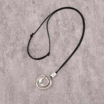 GelConnie Leather Necklace for Women Round Wooden Pendant Long Leather Choker Vintage Sweater Necklace Gold Chunky Boho Necklaces for Women - style: Boho Silver Necklace