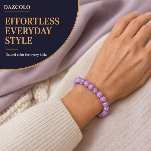 8mm Natural Crystal Stretch Bracelet | Handmade Round Stone Bead Bracelet, Runs Large, Meditation Yoga Gift for Women & Men - color: Purple Turquoise Magnesite