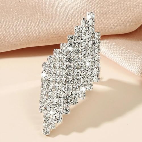 Sparkling Silver Rhombus Rhinestone Knuckle Ring for Women, Adjustable Geometric Crystal Open Finger Ring Minimalist Statement Jewelry Prom Gifts