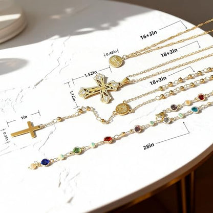 Layered Necklace for Women, Cross Pendant Y Necklace Set, 18K Gold Plated Dainty Stackable Jewelry Gift for Everyday Wear - style: 4PCS - I