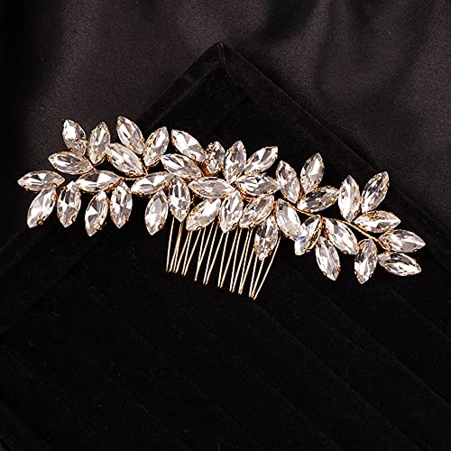 Teyglen Simple Full Rhinestones Wedding Hair Comb - Crystal Hair Pieces Luxurious Accessories for Bride - Bridal Side Hair Combs for Women and Girls (Gold) - color: Gold