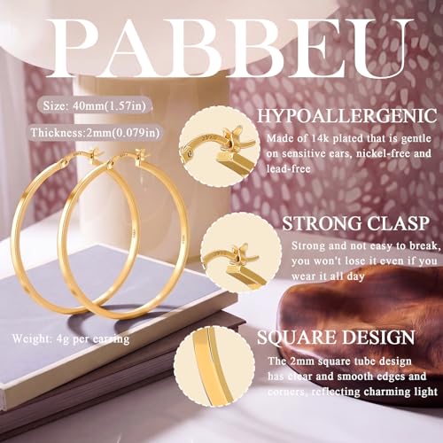 925 Sterling Silver Hoop Earrings Silver Hoops Earring Large Hoop Earrings | Jewelry for Her Gift Large Silver Hoop Earrings Hypoallergenic Thin Hoop Earring for Women Sensitive Ears 20/30/40/50/60/70mm - color: 40mm Gold