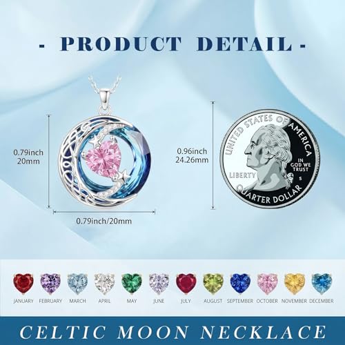 Birthstone Necklace for Women Crystal Moon and Star Pendant White Gold Celtic Moon Jewelry Birthday Graduation Gifts for Wife Her - style: Moon-10