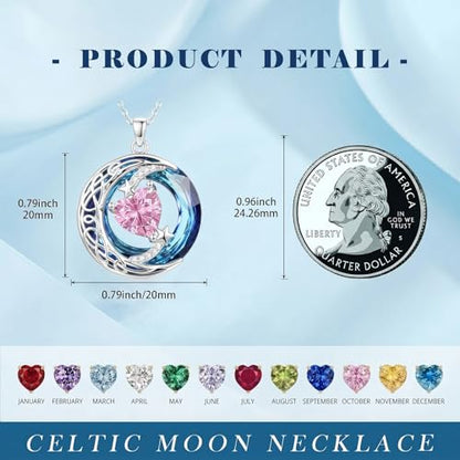 Birthstone Necklace for Women Crystal Moon and Star Pendant White Gold Celtic Moon Jewelry Birthday Graduation Gifts for Wife Her - style: Moon-10