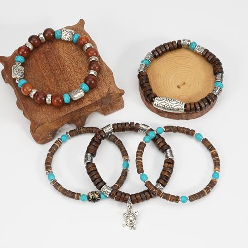 Boho Wooden Beads Bracelets Bohemian Bracelet Stack for Men Women Wood Beaded Bracelet Set - color: B