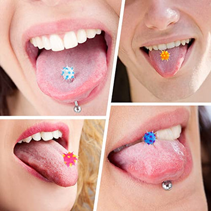 10pcs Surgical Steel Spiky Acrylic Fire Tongue Nipple Ear Rings Bar Barbell Stud Piercing(Random Color)