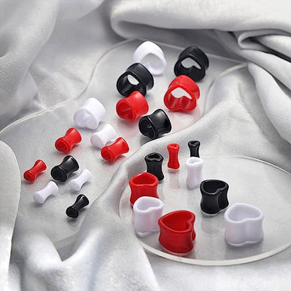 Qmcandy 6pcs/18pcs Heart Shape Acrylic Ear Tunnels Plugs Set Mix Color Stretcher Expander Piercing Tunnels Gauge 6G-7/8 inch - color: 3 pairs, 6g(4mm)