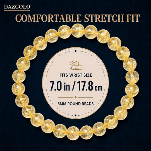 8mm Natural Crystal Stretch Bracelet | Handmade Round Stone Bead Bracelet, Runs Large, Meditation Yoga Gift for Women & Men - color: Citrine