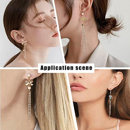 SUNNYCLUE 1 Box 24Pcs 3 Style Chain Earring Findings Drop Earring Charms Dangle Earring Charm Shiny Crystal Brass Tassel Charm for Jewelry Making Accessories Women Adults DIY Earrings Craft Supplies - color: 24pcs 3 Styles Rhinestone Chain Earring Finding
