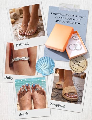 sailimue Gold Filled Toe Rings for Women Non Tarnish Adjustable Silver Ring | 9Pcs 14K Gold Filled Toe Rings Waterproof Summer Beach Foot Jewelry Hypoallergenic Stacking Band Stackable Ring - color: Silver