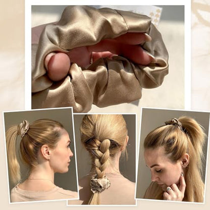 LILYSILK Silk Hair Scrunchies/Ties for Frizz & Breakage Prevention, 100% Mulberry, No Damage, Elastic ponytail Holders, 2Pc, Black&Light Coffee - color: Black+Light Coffee