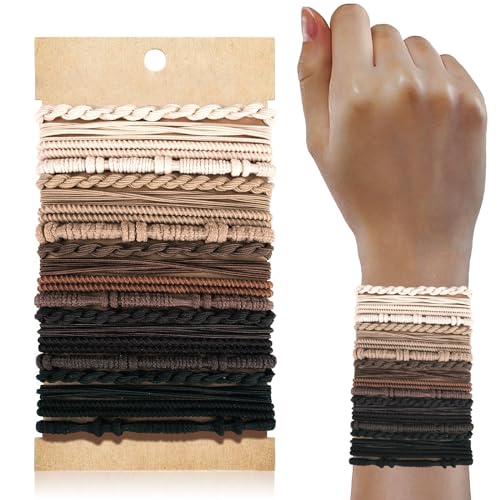 KANPRINCESS Hair Accessories Set for Women: 20 Boho Hair Ties in 5 Neutral Colors, 4 Stylish Hair Bands Bracelets for Thick or Thin No Damage Ponytails - color: Set8
