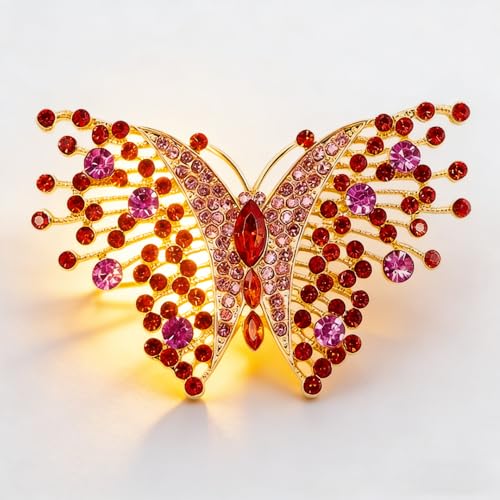 Dainty Rhinestone Butterfly Brooch for Women Men Chic Cute Sparkly Crystal Animal Lapel Pins for Suit Dress Hat Bag Tie Wedding Holiday Accessories Jewelry - color: Red