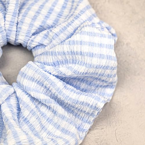 Blue Scrunchies for Women Pack of 2 Large Wide Hair Ties Soft Hairbands for Thick Thin Hair, Big Ponytail Holders Hair Accessories, Daily Use - color: Light Blue