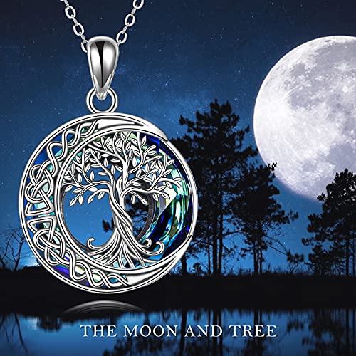 Tree of Life Necklaces S925 Sterling Silver Crystal Tree of Life Pendant Necklace Celtic Knot Moon Tree of Life Jewelry for Women Gifts - color: Blue