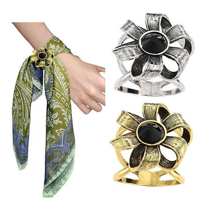 SYWDUDUCLT Scarf Ring for Women's Shawl, Silk Neckerchief, Tshirt, Gold/Sivler, S/M/L, 2 Pcs - style: VintageFlowers