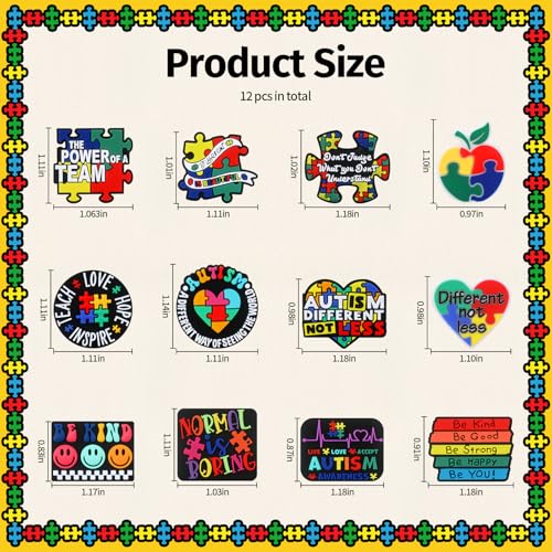 12pcs Autism Silicone Focal Beads for Pens | Focal Beads for Keychain Making,Pens,Bracelet,Necklace Crafts,Bulk Silicone Beads for DIY（Autism） - color: Autism