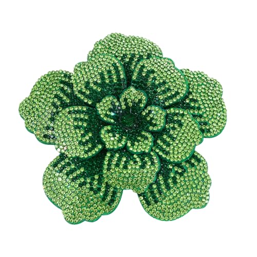 Rhinestone Flower Brooch Pin for Women Men Elegant Sparkly Crystal Camellia Floral Lapel Pins Shawl Dress Suit Clothes Accessories Wedding Party Fashion Jewelry 105mm - color: Light Green