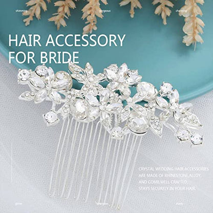 Olbye Wedding Hair Comb Rhinestone Bridal Pieces Flower Silver Crystal Headpiece for Bridesmaids and Brides (Silver) - color: Silver