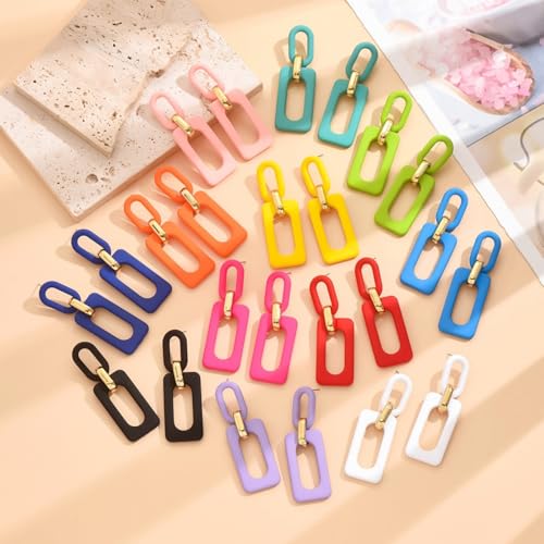 Geometric Square Earrings for Women Lightweight Colorful Color Block Acrylic Chunky Geometric Rectangle Oval Link Chain Statement Earring - style: Rose Red Rectangle