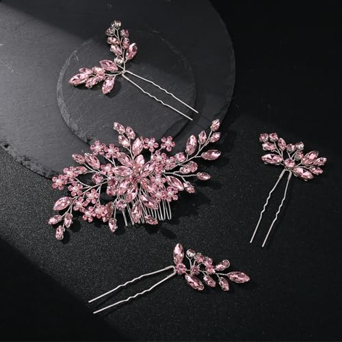 Wedding hair accessories, Bridal for piece, brides headpiece comb（Pink） - color: Pink