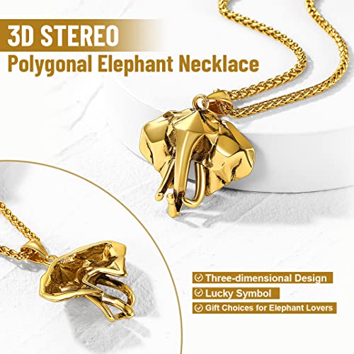 GOLDCHIC JEWELRY Africa Map Necklace for Men, Stainless Steel African Tribal/Egyptian Eye of Horus/I LOVE AFRICA/Elephant Map Hiphop Jewelry Unisex with 22'+2'Adjustable Chain - color: 3D Elephant - Gold, style: No Customization