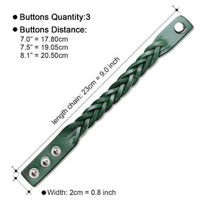 CCBFY Genuine Leather Bracelet Braided Sporty Wide Wristband Punk Jewelry for Men Women - color: 1 Piece - Green