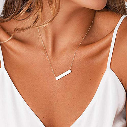 Turandoss Dainty Layered Choker Necklace, Handmade Y Pendant Necklace Multilayer Bar Disc Necklace Adjustable Layering Choker Necklaces for Women - style: 3PCS - Triangle&Bar&Hammered Disc