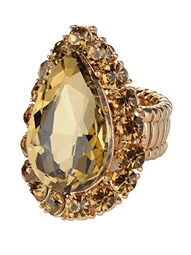NYFASHION101 Radiant Teardrop Stone Adjustable Cocktail Statement Ring - color: Brown/Gold-Tone