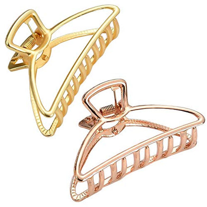 HH&LL Hair Clips, Metal Hair Claw Barrette Clamp Jaw for Women (2, Gold+ Rose Golden) - color: Gold+ Rose Golden