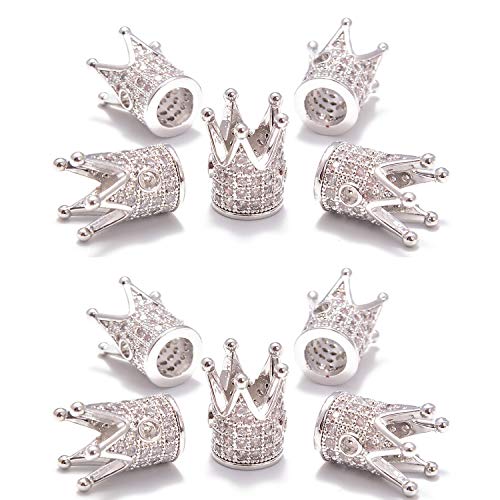 AD Beads Zircon Pave Rhinestones Crown Big Hole Bracelet Connector Spacer Beads (10 Pcs Clear on Silver Crown (9x12mm)) - color: 10 Pcs Clear on Silver Crown (9x12mm)