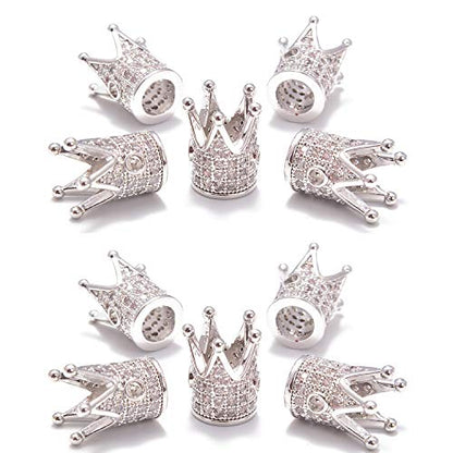 AD Beads Zircon Pave Rhinestones Crown Big Hole Bracelet Connector Spacer Beads (10 Pcs Clear on Silver Crown (9x12mm)) - color: 10 Pcs Clear on Silver Crown (9x12mm)