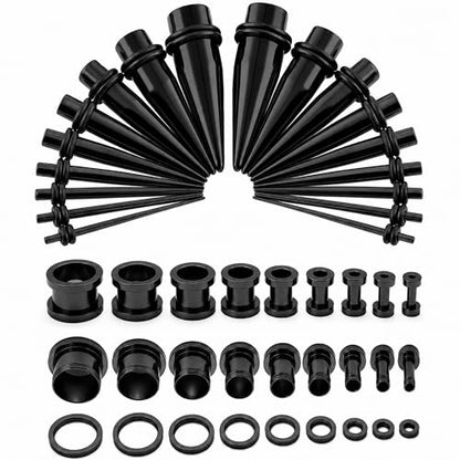 BodyJ4You 36PC Ear Stretching Kit - Complete Beginner Set 14G-00G | Gauges for Ears Stainless Steel Tapers Single Flare Plugs Tunnels - Dead Stretching Lobe Men Women Expander - color: Black, Screw Fit