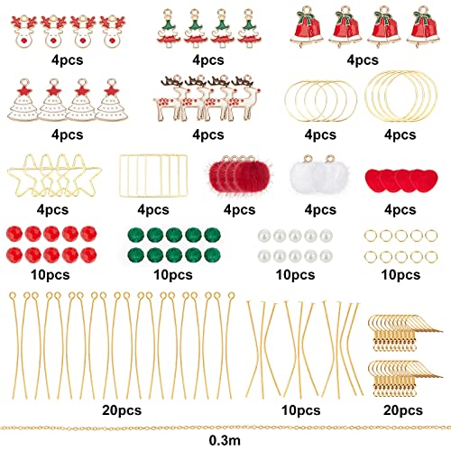 SUNNYCLUE 1 Box DIY 10 Pairs Christmas Fabric Fur Pompom Earring Making Kits Christmas Tree Reindeer Enamel Pendants Charms Faux Mink Fur Covered Pendants for Women Beginners, Instruction - color: 10-diy-10 Pairs Christmas Pompom Ball Earrings