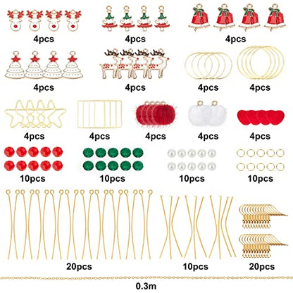 SUNNYCLUE 1 Box DIY 10 Pairs Christmas Fabric Fur Pompom Earring Making Kits Christmas Tree Reindeer Enamel Pendants Charms Faux Mink Fur Covered Pendants for Women Beginners, Instruction - color: 10-diy-10 Pairs Christmas Pompom Ball Earrings