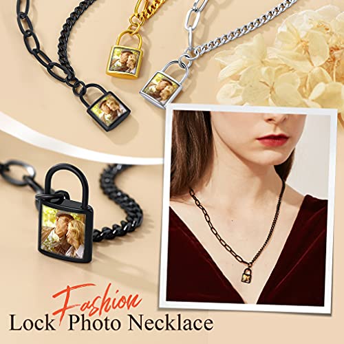 Custom4U Personalized Photo Necklace - Custom Heart/Oval/Round Charm Necklaces with Picture + Chain Adjustable - Stainless Steel/Acrylic Pendant Memorial Jewelry Christmas Gifts for Women - color: G-Black Color