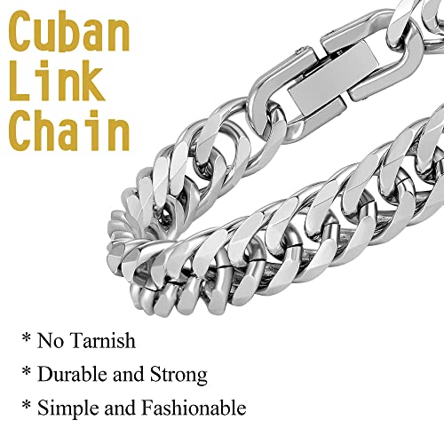 3PCS Figaro Necklace Bracelet Cuban Bracelet, Silver Gold Black Sturdy 316L Stainless Steel Cuban Link Figaro Chain for Men Jewelry Set with Gift Message Card 8mm, 7/8/9 Inches - color: Silver, size: Bracelet width:8 inches