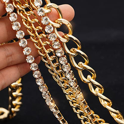 Suyi Multilayer Chain Belt Rhinestone Metal Chain Belts for Women Punk Gold Waist Chain - color: Gold, size: L: 130 CM