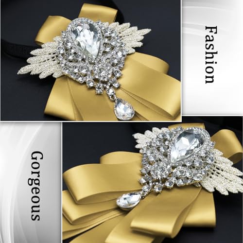 Big Rhinestone Bow Ties，Bowtie Pre-Tied Bowties Men Women | Suit for tuxedo party wedding - color: Gold