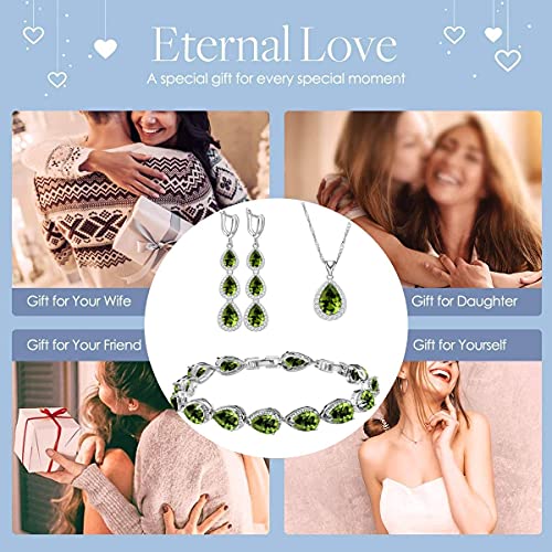 LMXXVJ Necklace Long Earrings Bracelet Set, White Gold Plated Created Blue Sapphire Jewelry Set Wedding Party Gift Jewelry for Women Bridal Bridesmaid - color: Olive Green