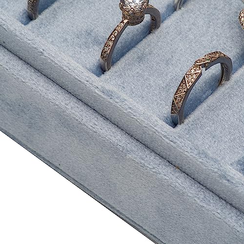 Velvet Ring Organizer Display Tray Jewelry Box Earring Holder Case | for Wedding Birthday Christmas Day (Light Ocean Blue) - color: Light Ocean Blue