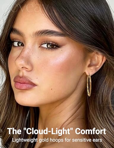 2.5MM Thin Gold Hoop Earrings for Women Hypoallergenic Sterling Silver Post Hoop Earrings Lightweight Large Big Twisted Gold Hoops Earrings 30MM/40MM/50MM/60MM - color: 40MM Gold