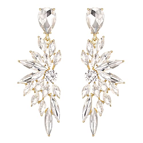 Women's Wedding Bridal Earrings Prom Dangle Earring | Shiny Crystal Teardrop Multi Marquise Cluster for Bride Bridesmaid Bling Jewelry Costume Party Accessories - color: 13-Clear