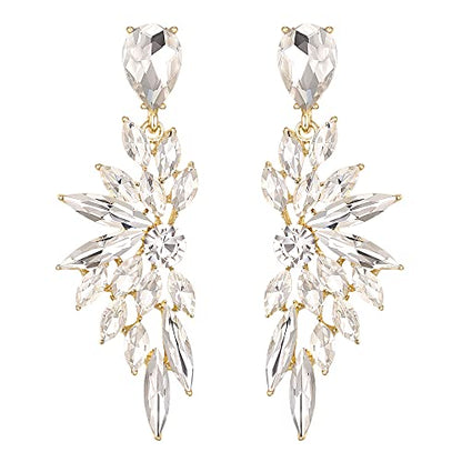 Women's Wedding Bridal Earrings Prom Dangle Earring | Shiny Crystal Teardrop Multi Marquise Cluster for Bride Bridesmaid Bling Jewelry Costume Party Accessories - color: 13-Clear