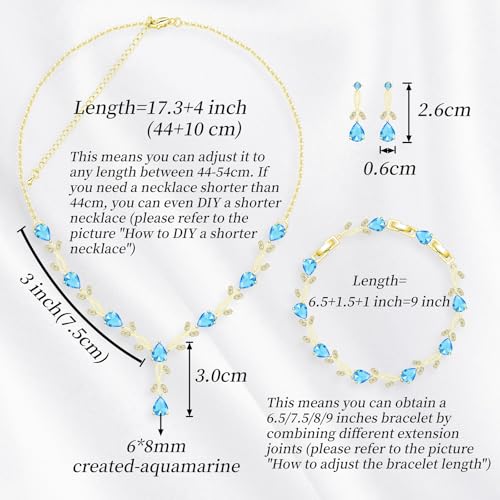 GZWHD Wedding Jewelry Sets for Bride Bridesmaid Women Cubic Zirconia Necklace Earrings Bracelet Set Gift for Mother Friend Wife Daughter Sister Party Prom Jewelry - color: Gold-Sky Blue