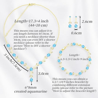 GZWHD Wedding Jewelry Sets for Bride Bridesmaid Women Cubic Zirconia Necklace Earrings Bracelet Set Gift for Mother Friend Wife Daughter Sister Party Prom Jewelry - color: Gold-Sky Blue